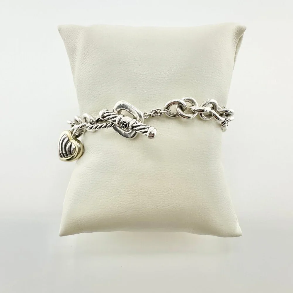 David Yurman Figaro Heart Charm Bracelet w/ 18K Yellow Gold - 7.25" - Picture 4 of 16